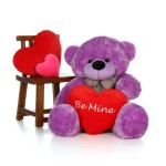 4 Feet Purple Big Bow Teddy Bear holding Be Mine heart